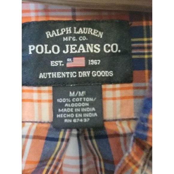 Ralph Lauren Polo Jeans Company Button Up Shirt Orange Tan Plaid Size Medium - Picture 6 of 7